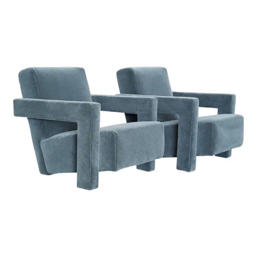 1990s Pair 637 Utrecht Armchairs in a Dust Blue Mohair by Rietveld for Cassina - Image 2