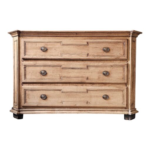 Louis XVI Style 3 Drawer Commode in Bleached Oak