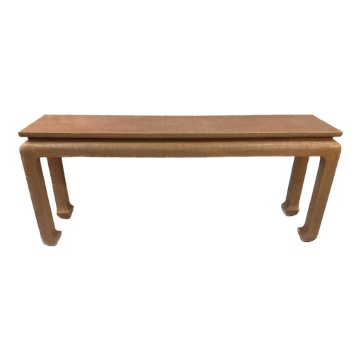 Mid-Century Karl Springer Style Grasscloth Console Table - Image 2