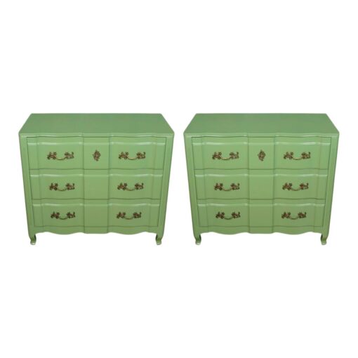 Painted Green French Provincial Chests - A Pair