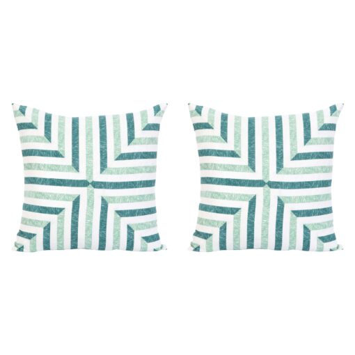 Palm Orleans Lake Worth Lagoon Teal Mitered Stripe Euro Pillow Shams - a Pair - Image 2