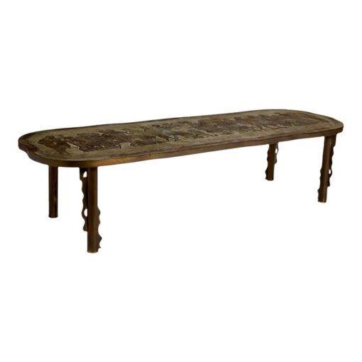 Philip and Kelvin LaVerne Acid Etched and Bronze "Romanesque" Coffee Table